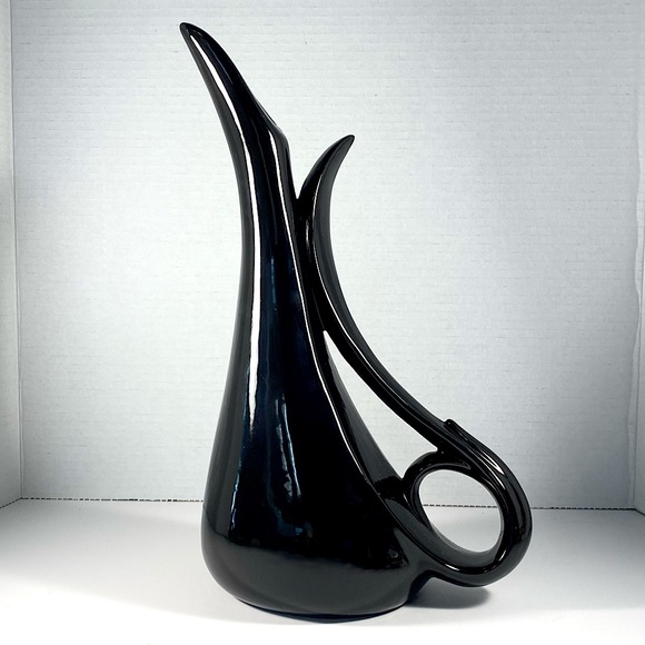 Vintage black ceramic pitcher vase